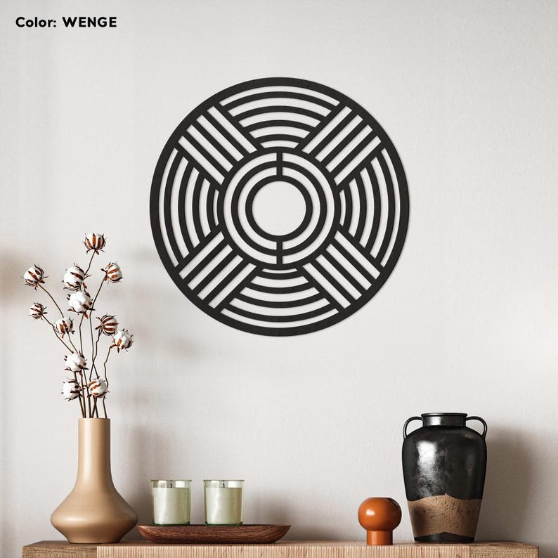 Large Round Wood Wall Art – Handmade Geometric Circle Panel, Abstract Boho Wall Decor