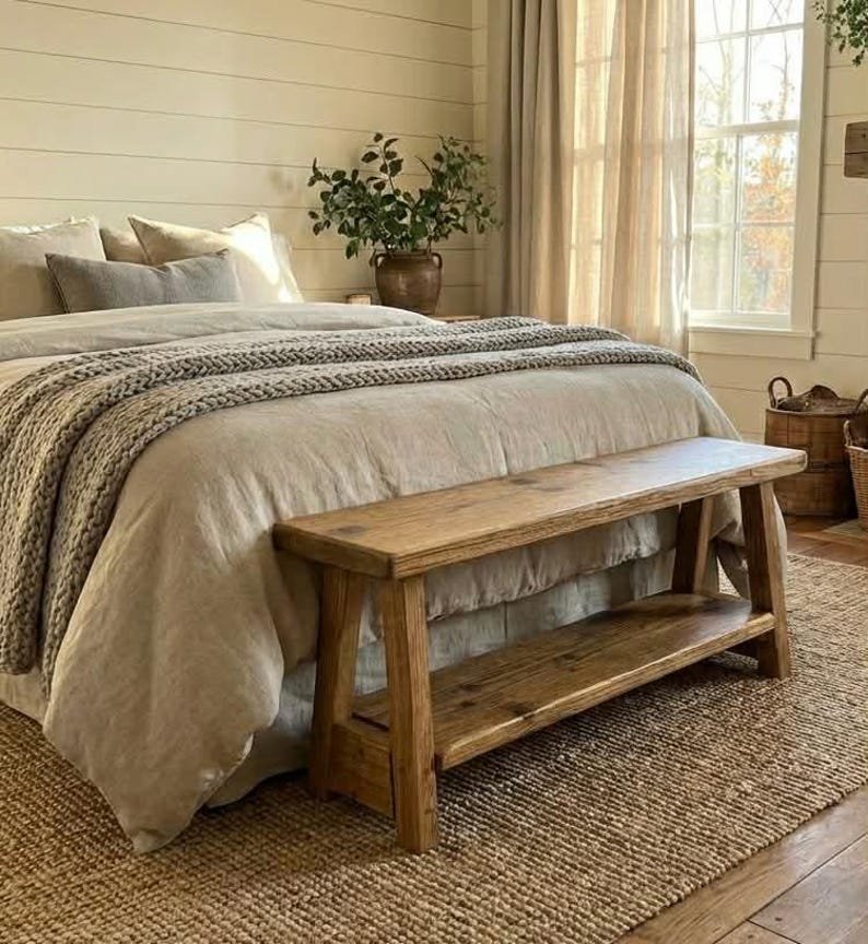 Handmade Rustic Reclaimed Wood Bed End Bench – Available in Various Sizes
