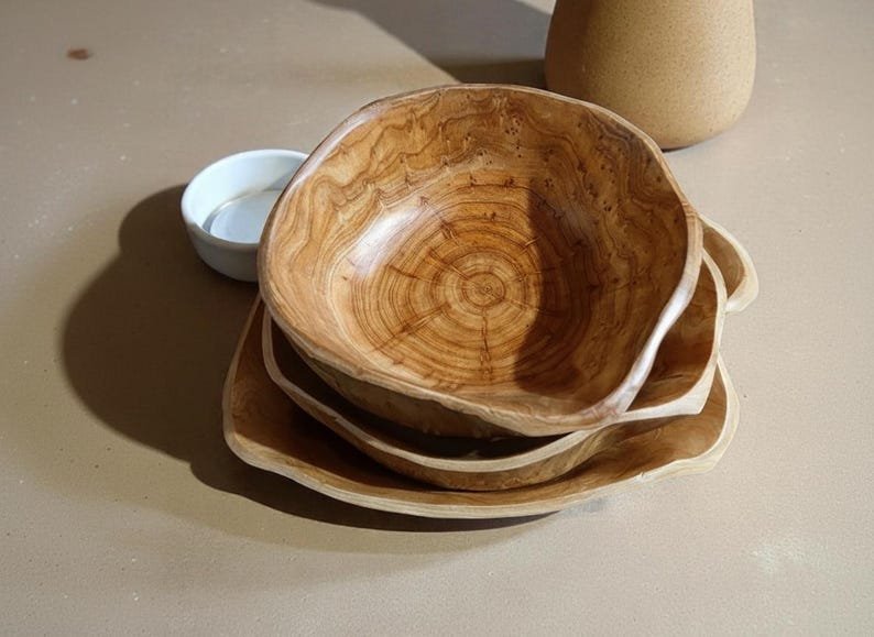 Natural Edge Acacia Wood Bowl – Organic Wooden Serving Bowl, Rustic Handmade Tableware