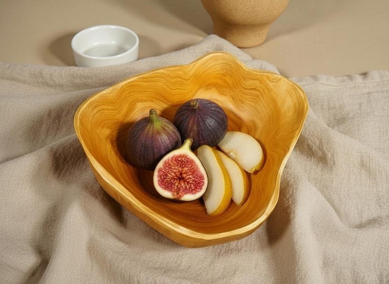 Natural Edge Acacia Wood Bowl – Organic Wooden Serving Bowl, Rustic Handmade Tableware